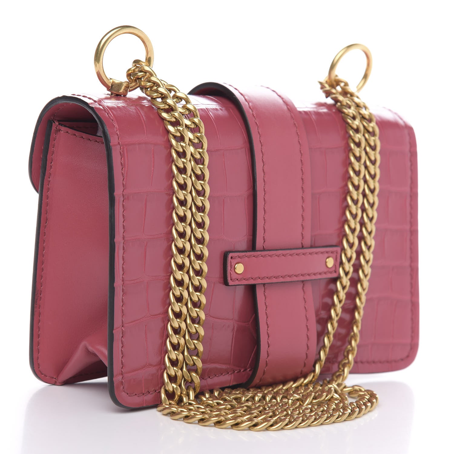 Chloe Calfskin Crocodile Embossed Mini Aby Chain Shoulder Bag Graphic Pink 3 of 10