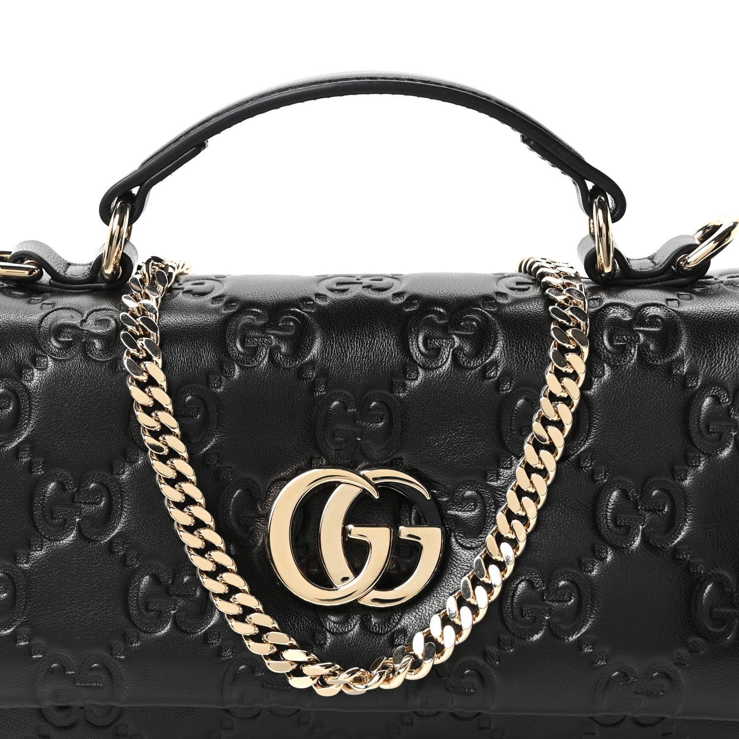 Gucci Lambskin Embossed Mini GG Milano Top Handle Shoulder Bag Black 8 of 10