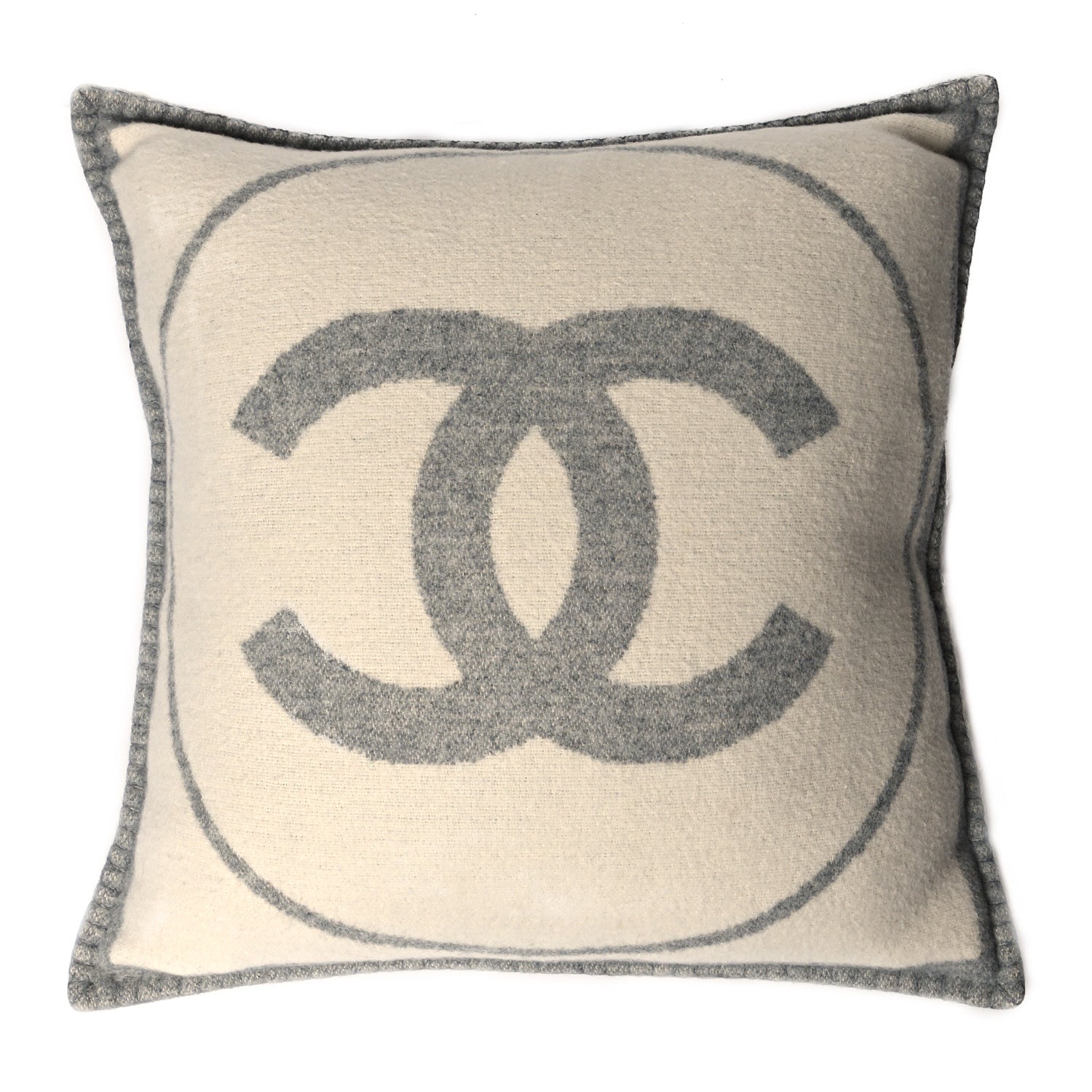 Chanel Merino Wool Cashmere CC Pillow Grey Off White 1 of 3