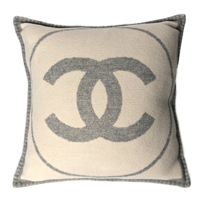 Chanel Merino Wool Cashmere CC Pillow Grey Off White 1 of 3