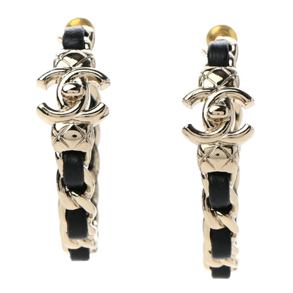 Chanel Metal Lambskin Quilted CC Turnlock Chain Hoop Earrings Gold Black 1 of 5