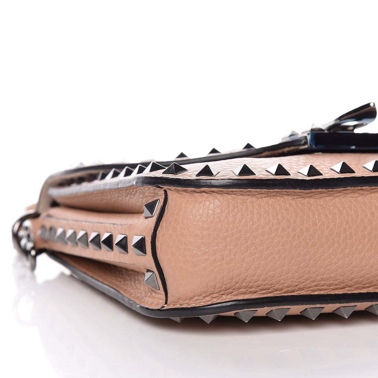 Pebbled Calfskin Rockstud Shoulder Flap Messenger Bag Soft Noisette