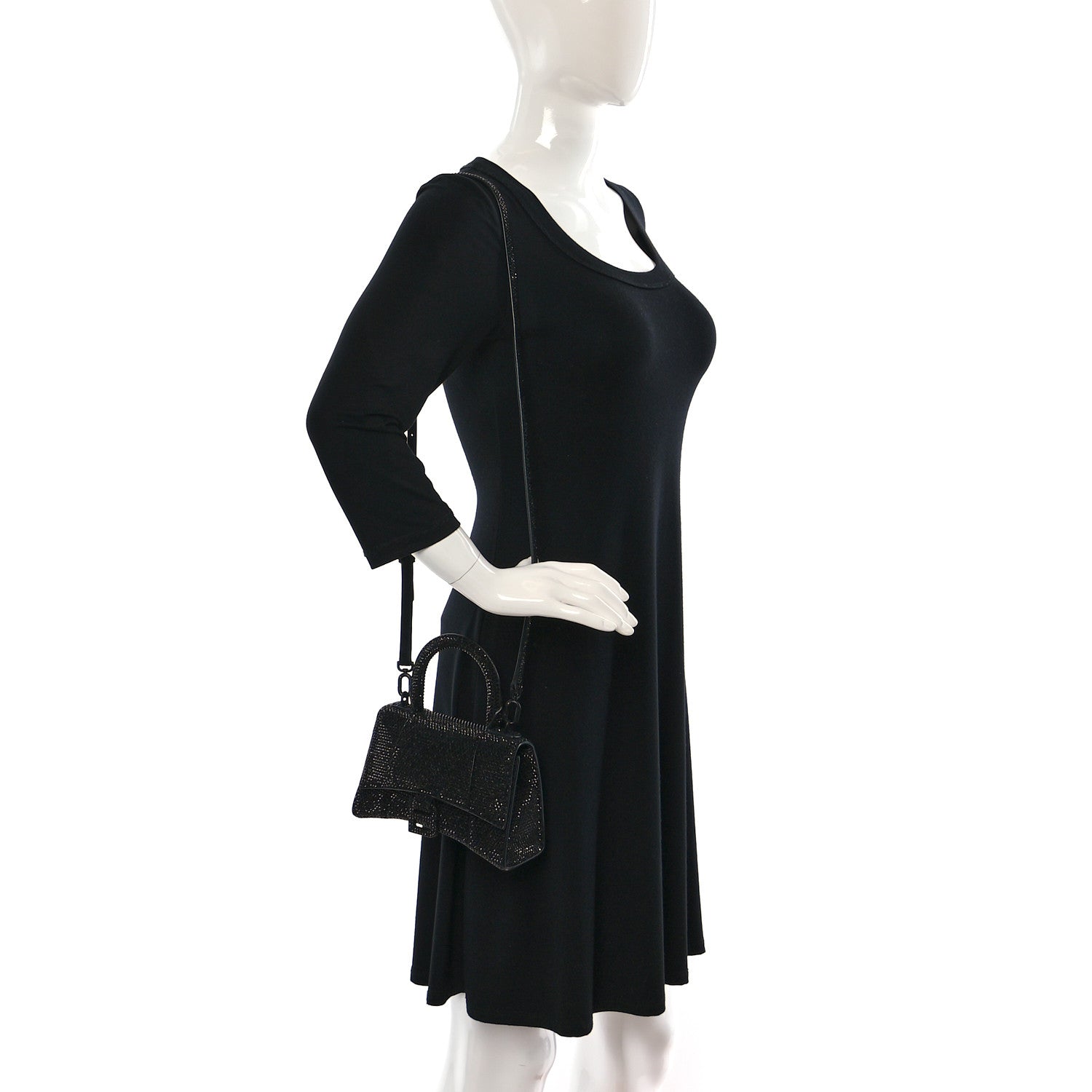 Balenciaga Strass Suede Hourglass Top Handle Bag XS Black Jet 2 of 12