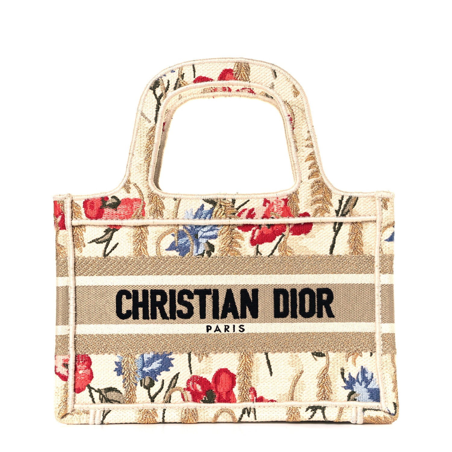 Christian Dior Canvas Embroidered Hibiscus Printed Mini Book Tote Beige Multicolor 1 of 9