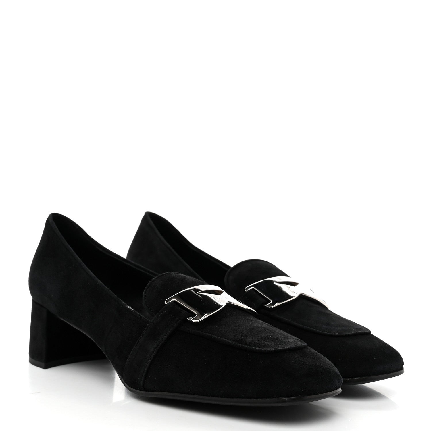 Prada Camoscio Metal Triangle Logo Loafers 37.5 Black 4 of 9