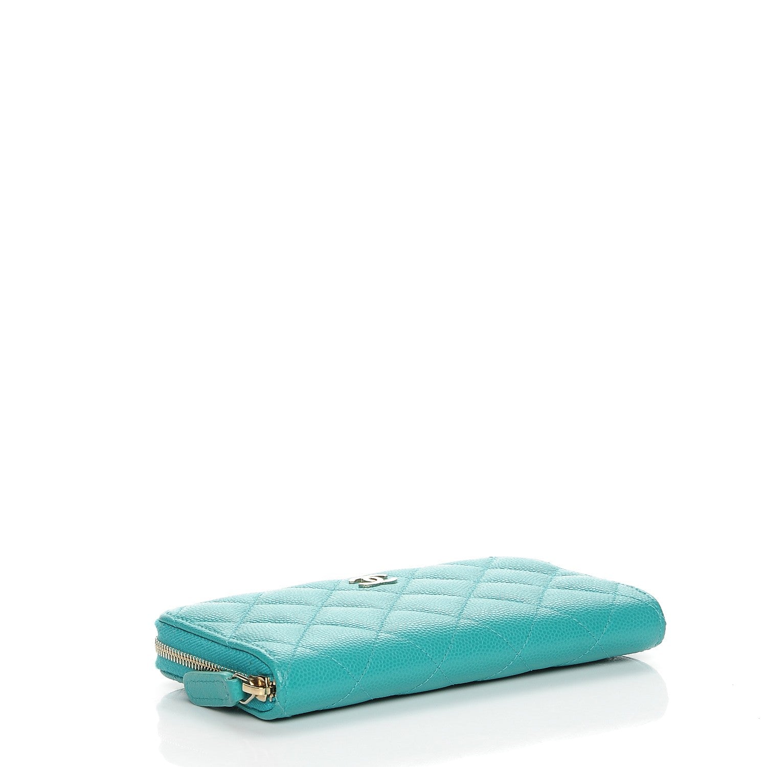 Chanel Caviar Quilted Small Zip Around Wallet Turquoise 4 of 9