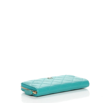 Chanel Caviar Quilted Small Zip Around Wallet Turquoise 4 of 9