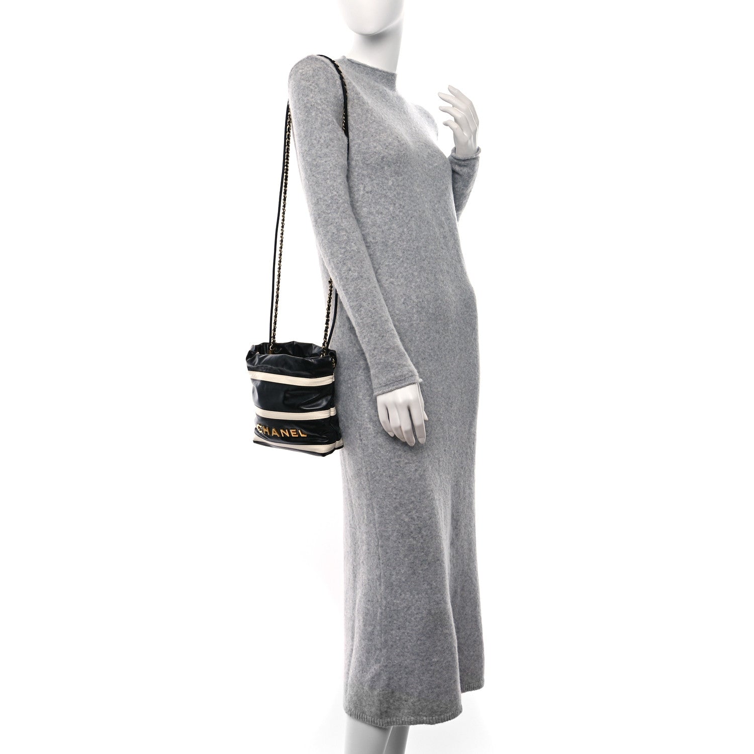 Chanel Shiny Calfskin Striped Mini Chanel 22 Black White 2 of 10