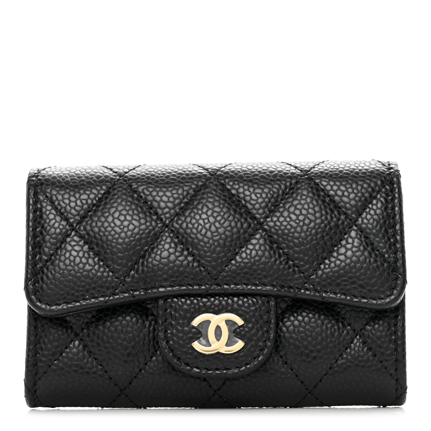 Caviar Quilted Flap Card Holder Wallet Black