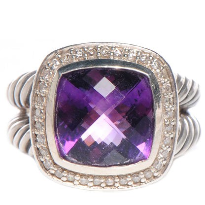 David Yurman Sterling Silver Diamond Amethyst 11mm Albion Ring 54 6.75 1 of 4
