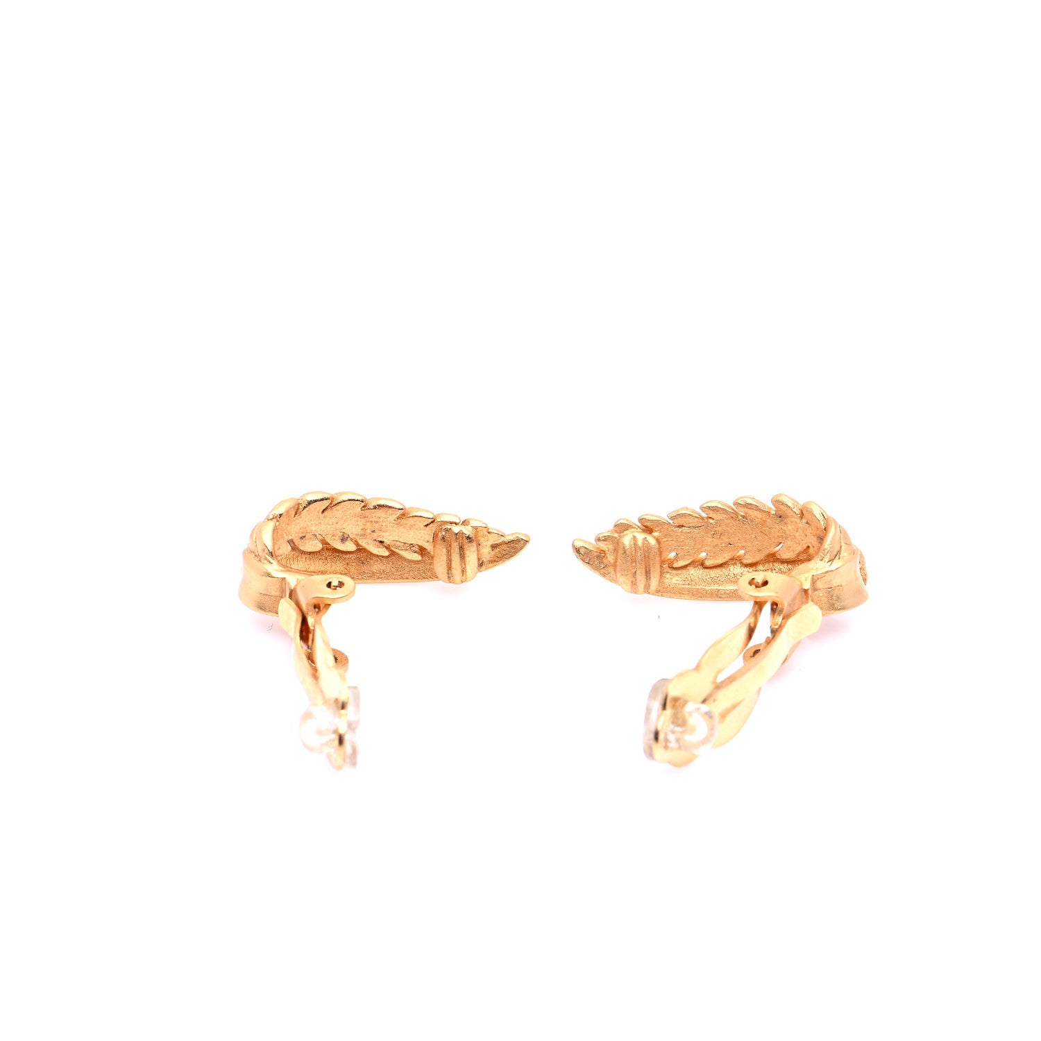 Chanel Metal Feather Clip On Earrings Gold 4 of 6