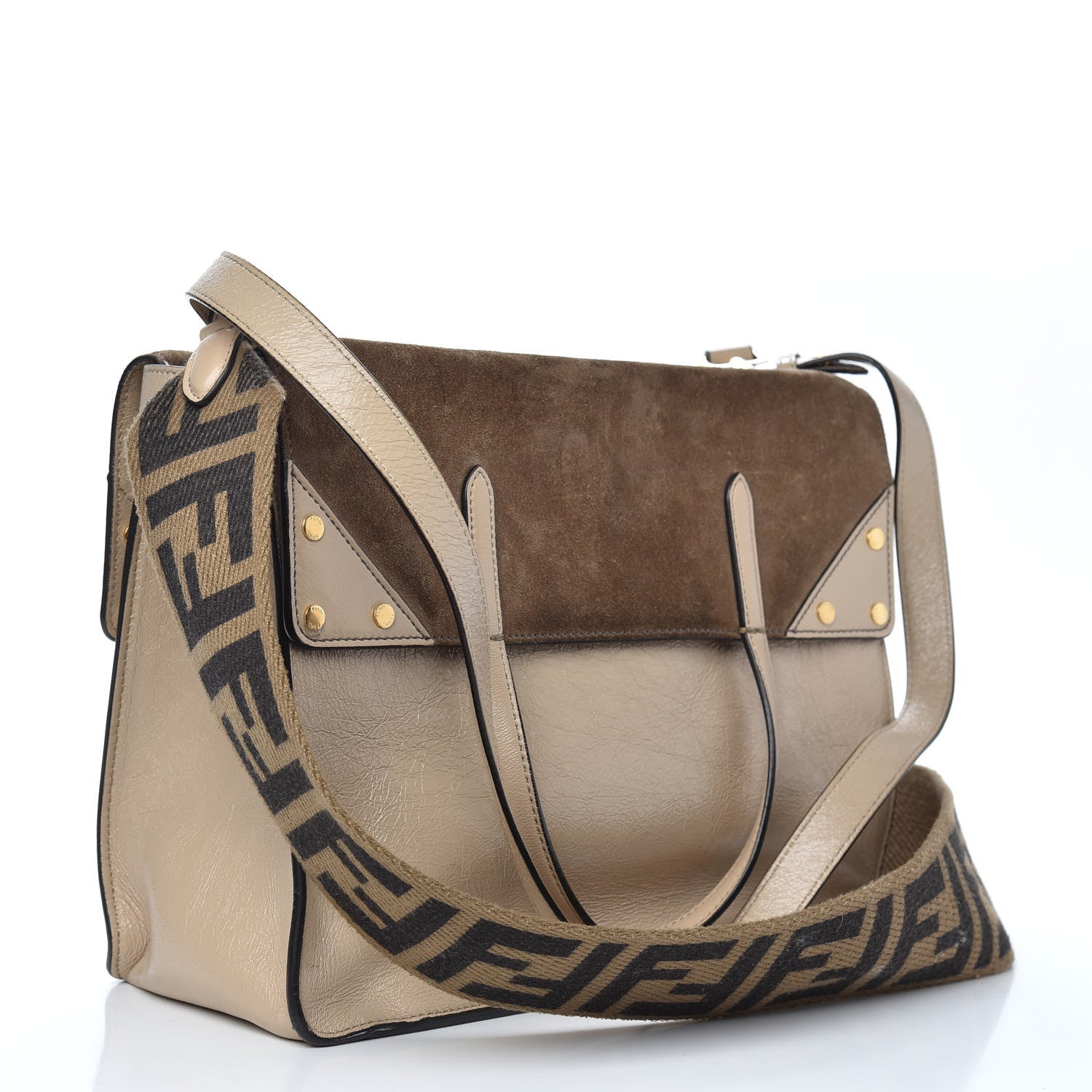 Fendi Agnello Old Shine Vitello Go Rain Large Flip Tote Amido Cocco 3 of 9