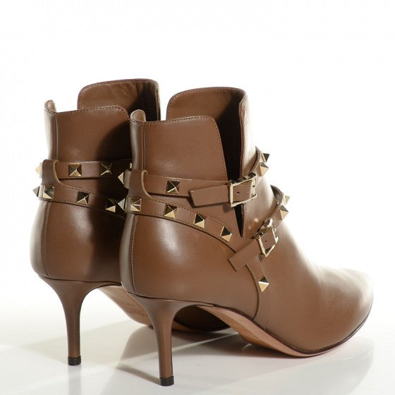 Calfskin Rockstud Double Buckle 65mm Ankle Boots 38.5 Nocciola