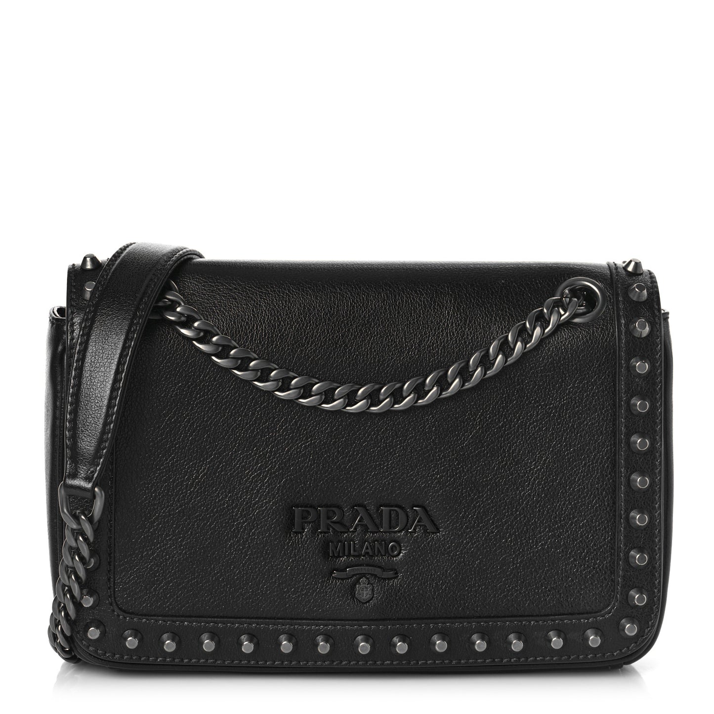 Glace Calfskin Studded Crossbody Black