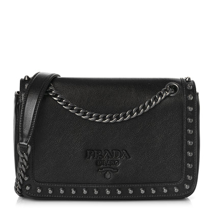 Prada Glace Calfskin Studded Crossbody Black 1 of 8