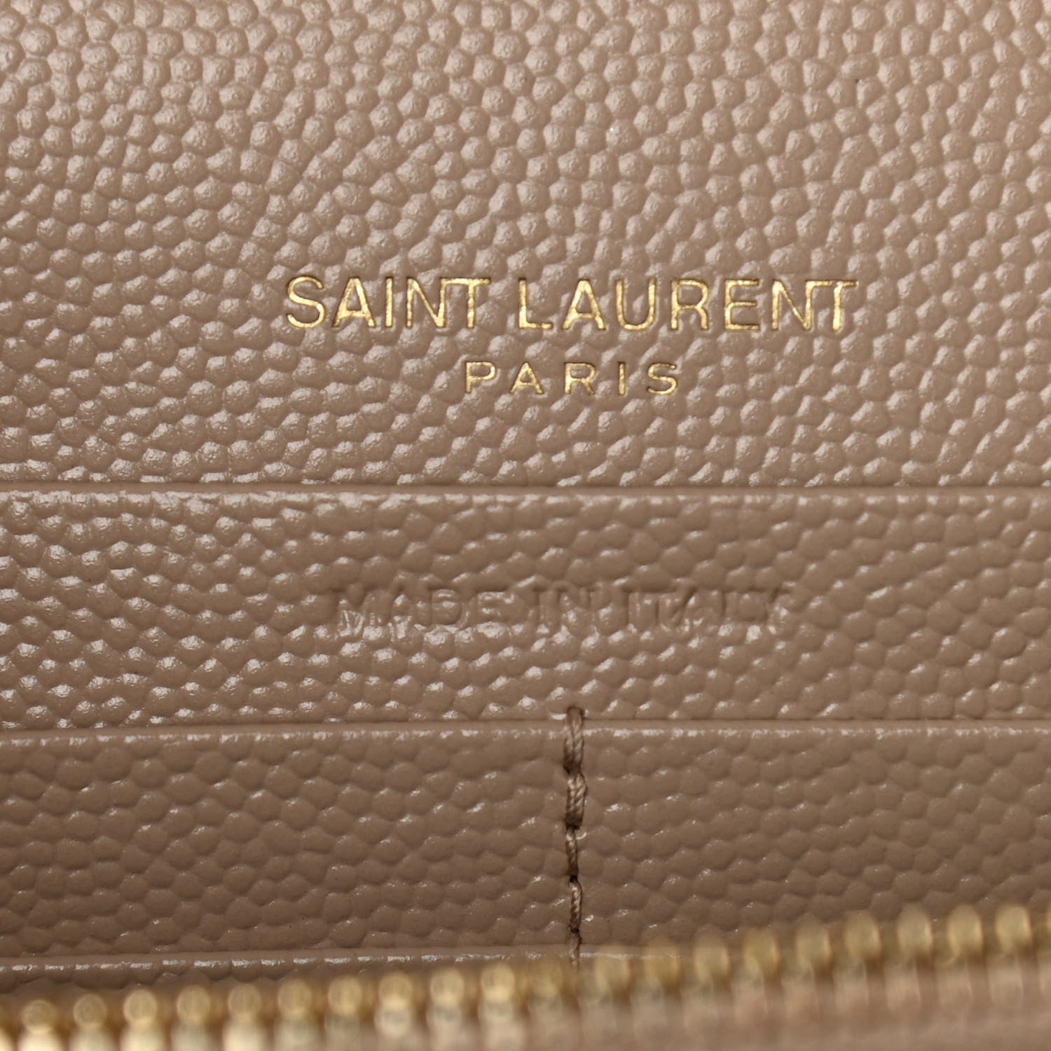 Saint Laurent Grain De Poudre Matelasse Chevron Monogram Chain Wallet Dark Beige 6 of 11