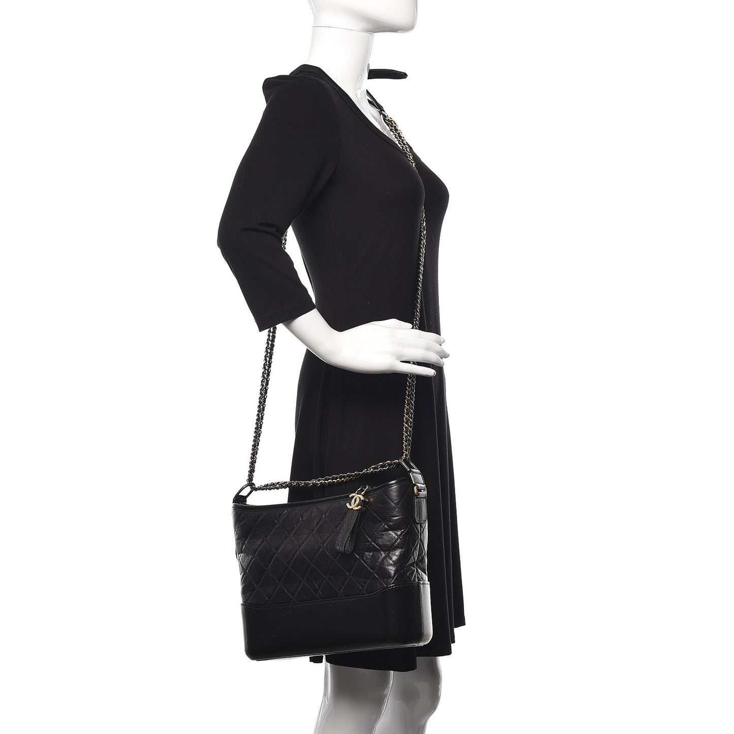 Aged Calfskin Quilted Medium Gabrielle Hobo Black