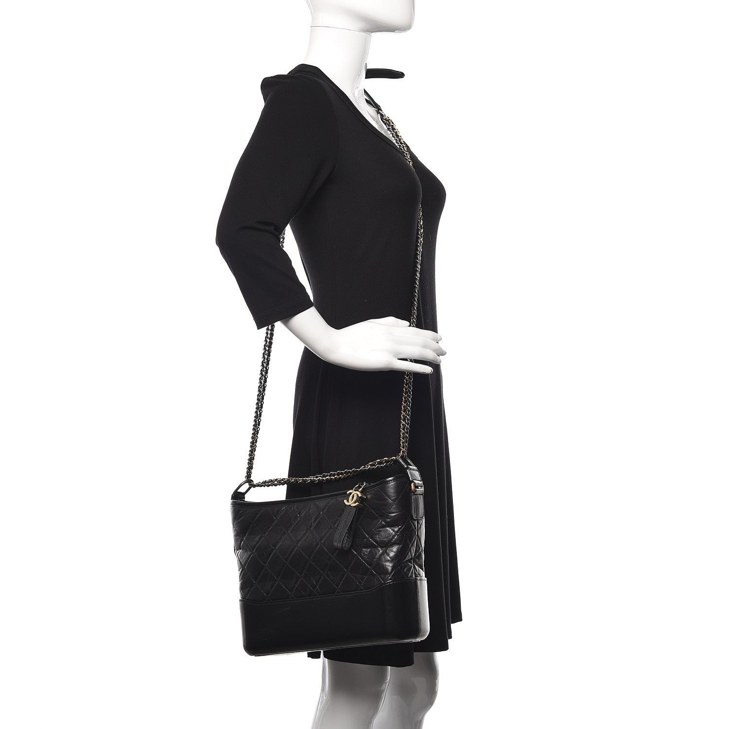 Chanel Aged Calfskin Quilted Medium Gabrielle Hobo Black 2 of 13