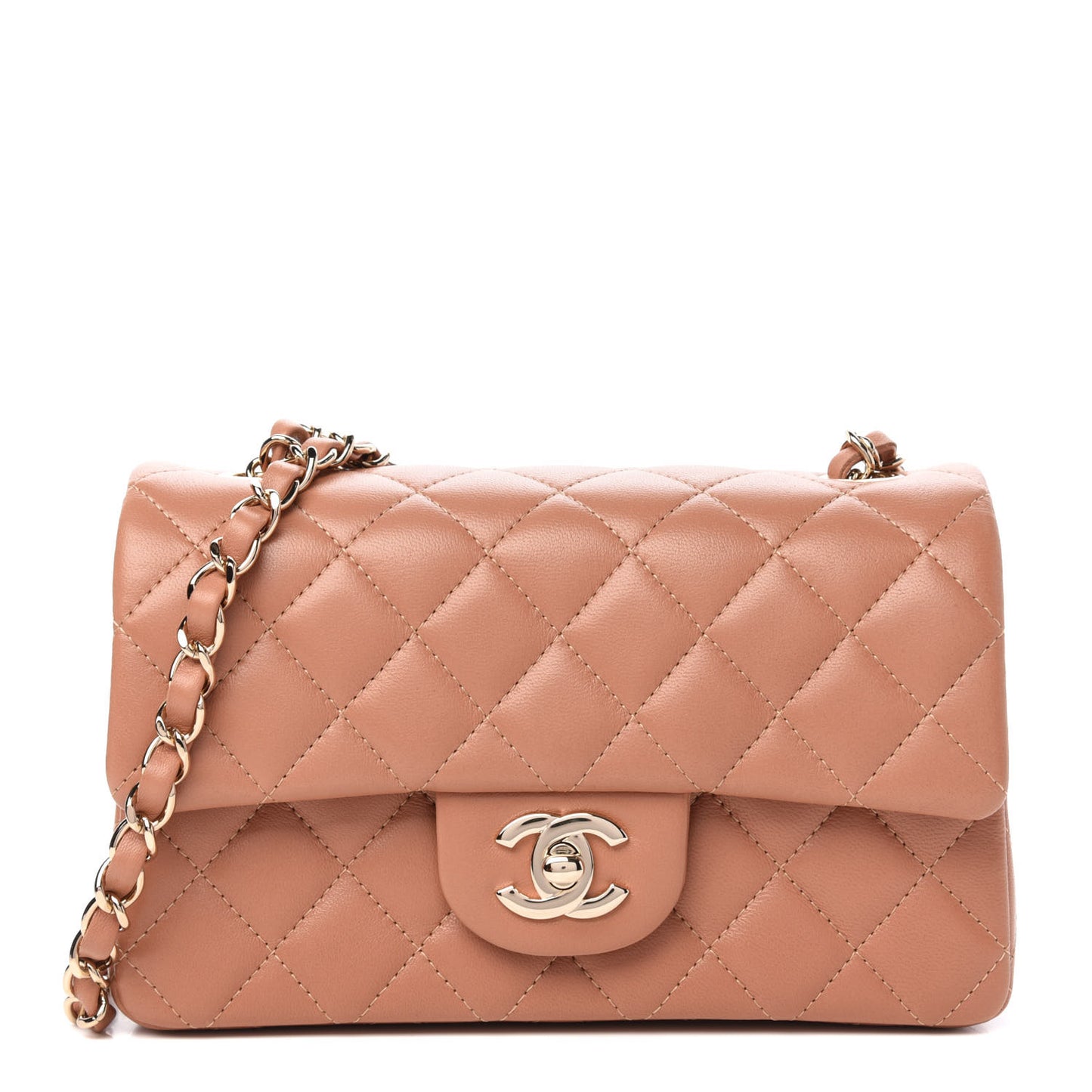 Lambskin Quilted Mini Rectangular Flap Brown