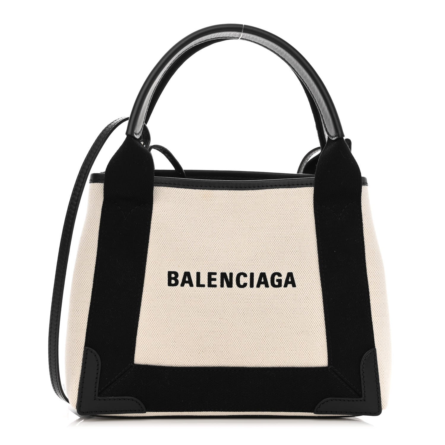 Balenciaga Cotton Canvas Calfskin Navy Cabas XS Natural Black 2 of 12
