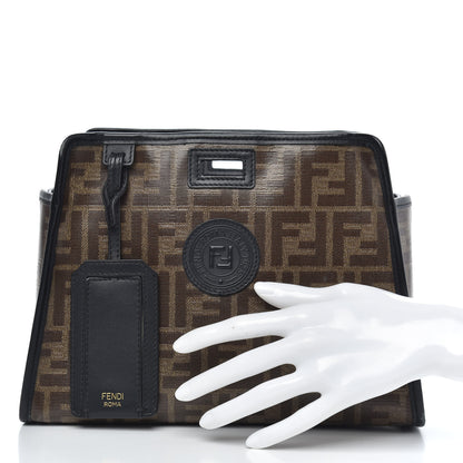 Fendi Glazed Fabric Vitello Century FF 1974 Stamp Patch Mini Peekaboo Defender Cover Mogano Panna Black 2 of 9