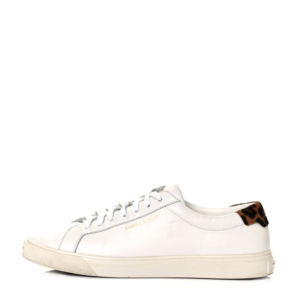 Saint Laurent Calfskin Pony Hair Leopard Print Andy Low Top Sneakers 38 Optic White 1 of 9