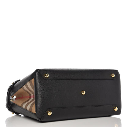 Burberry Grainy Calfskin House Check Medium Banner Tote Black 5 of 8