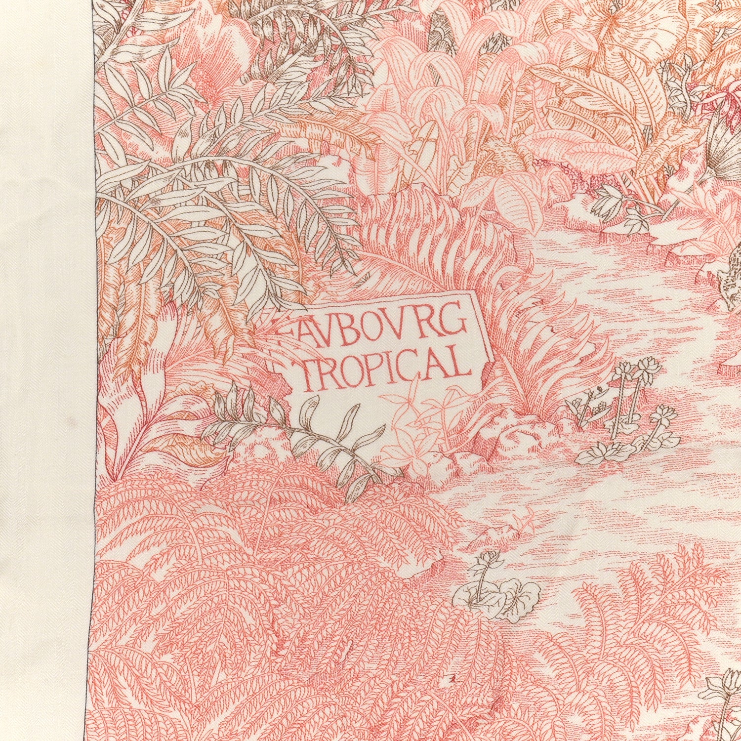 Hermes Cashmere Silk Faubourg Tropical Shawl 140 White Rouge Corail 5 of 6