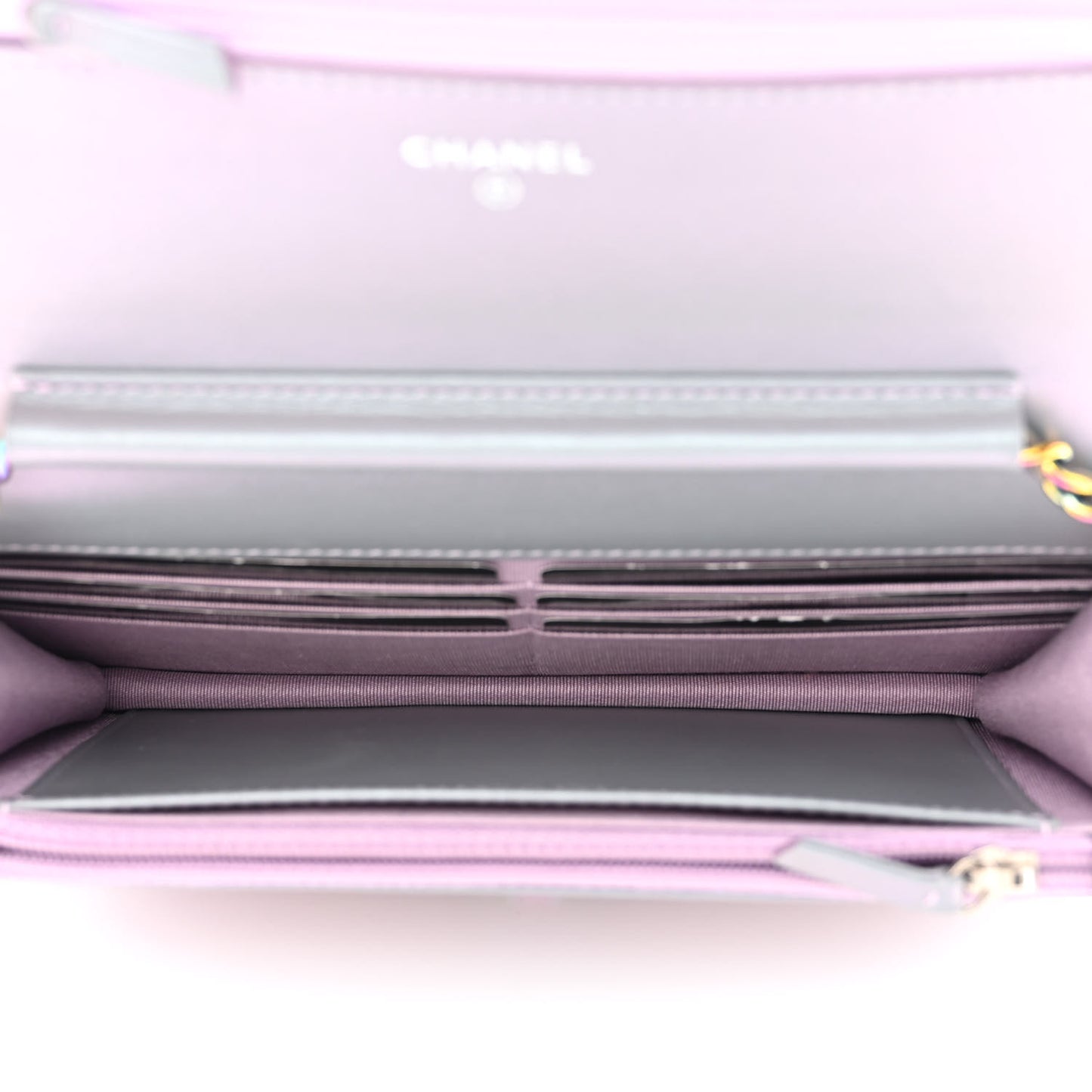 Iridescent Lambskin Quilted Reissue Wallet On Chain WOC Light Purple