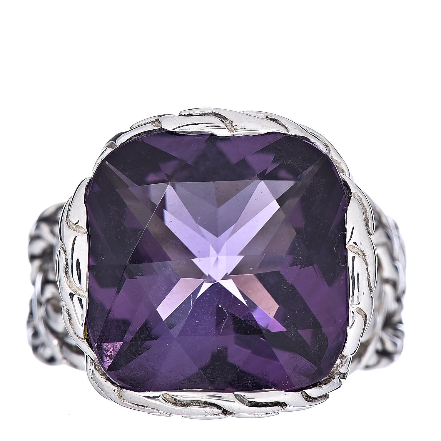 John Hardy Sterling Silver Amethyst Medium Batu Classic Chain Ring 1 of 5