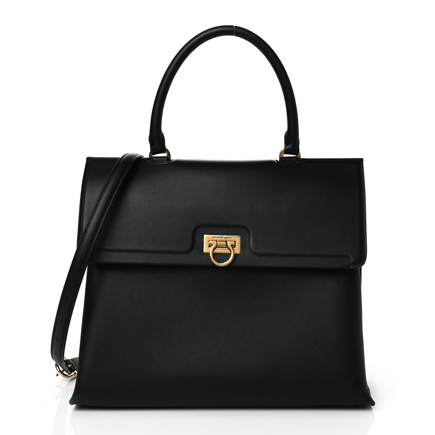 Salvatore Ferragamo Calfskin Trifolio Top Handle Bag Black 1 of 9