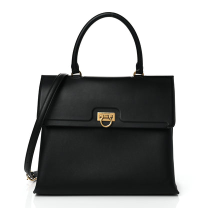 Salvatore Ferragamo Calfskin Trifolio Top Handle Bag Black 1 of 9