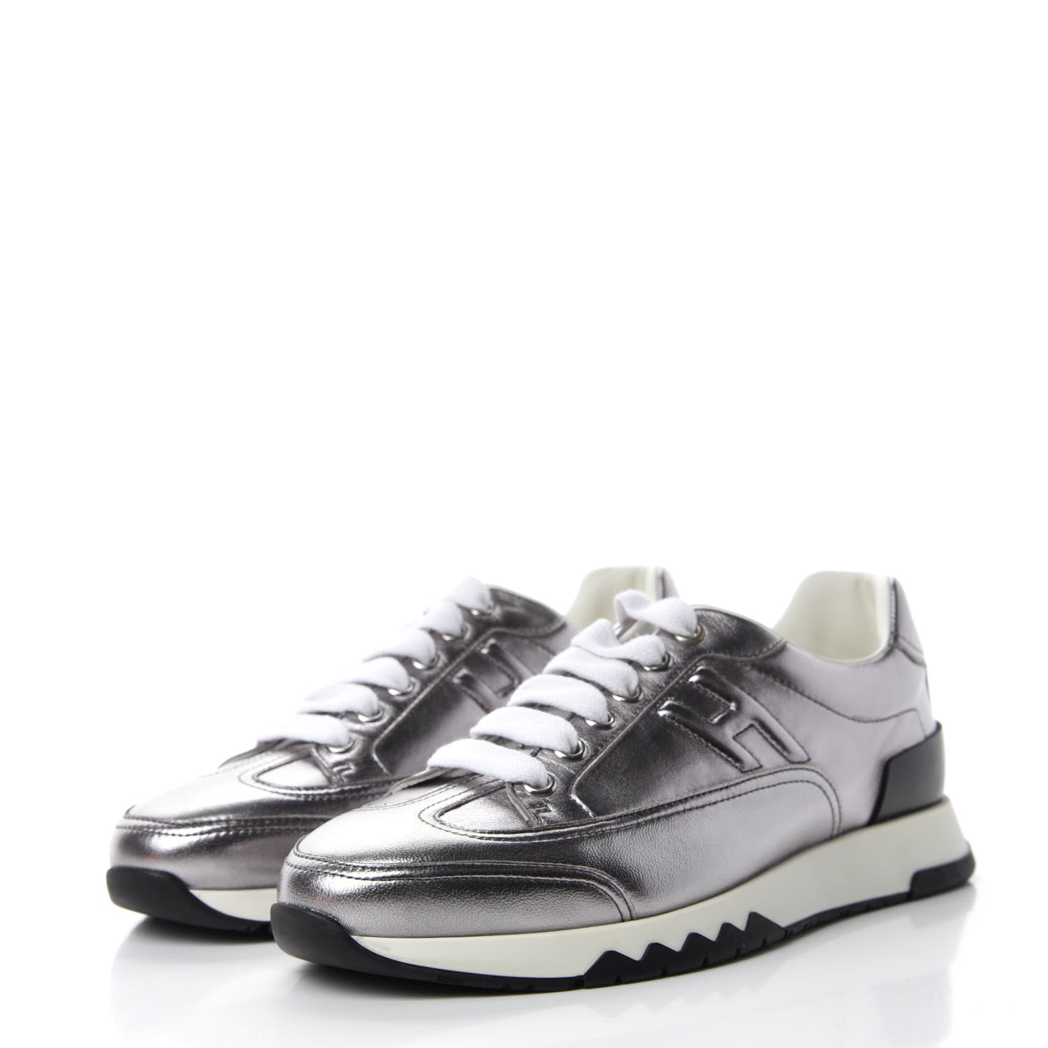 Hermes Metallic Nappa Womens Trail Sneakers 36 Gris Argente 3 of 9
