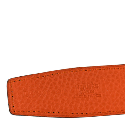 Hermes Box Togo 32mm Guilloche H Belt 90 36 Black Orange 5 of 10