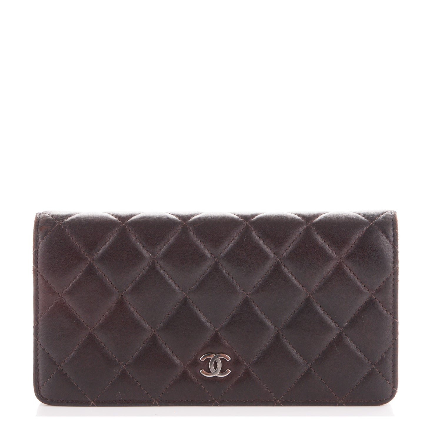 Lambskin Quilted Yen Wallet Dark Brown