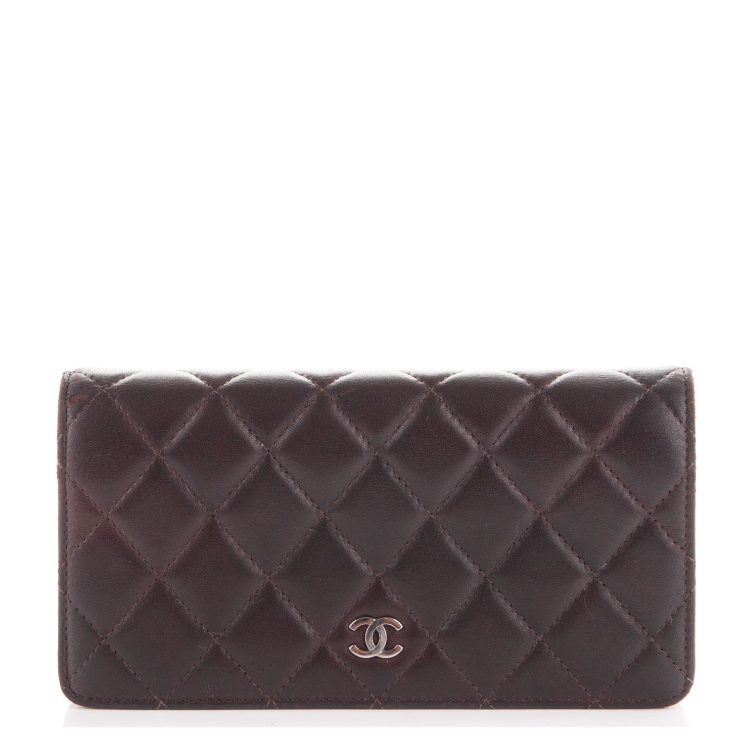 Chanel Lambskin Quilted Yen Wallet Dark Brown 1 of 7