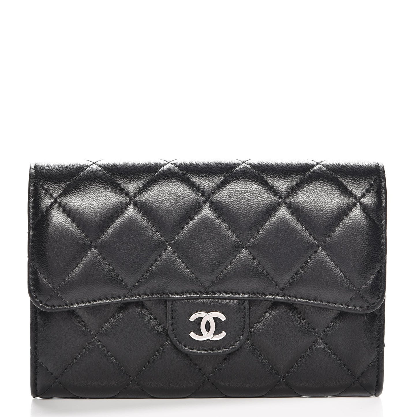 Lambskin Quilted Small Flap Wallet Black
