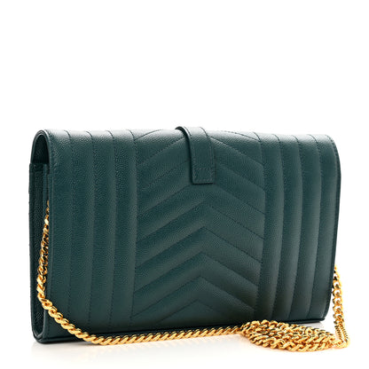 Saint Laurent Grain De Poudre Mixed Matelasse Triquilt Monogram Chain Wallet Sea Turquoise 3 of 9