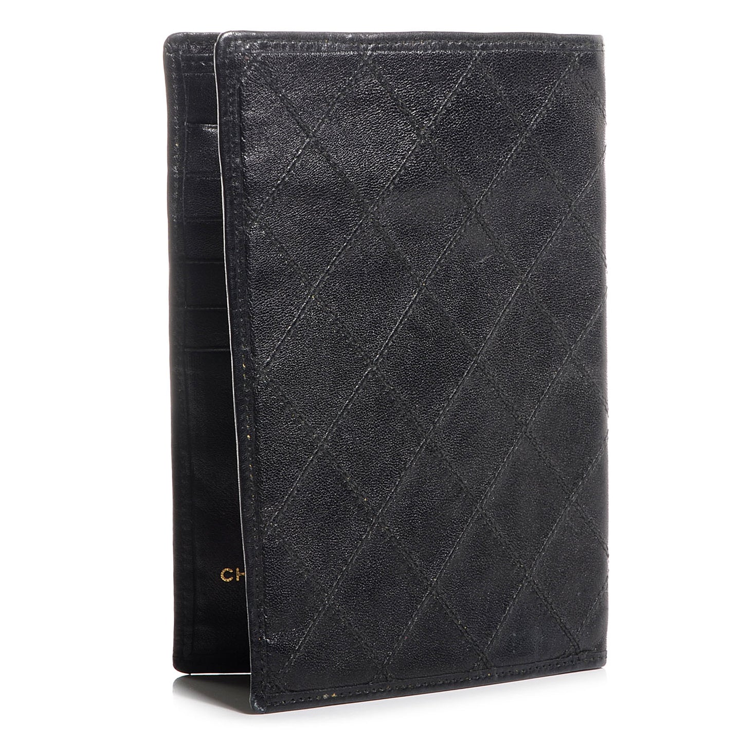 Lambskin Diamond Stitched Passport Holder Wallet Black