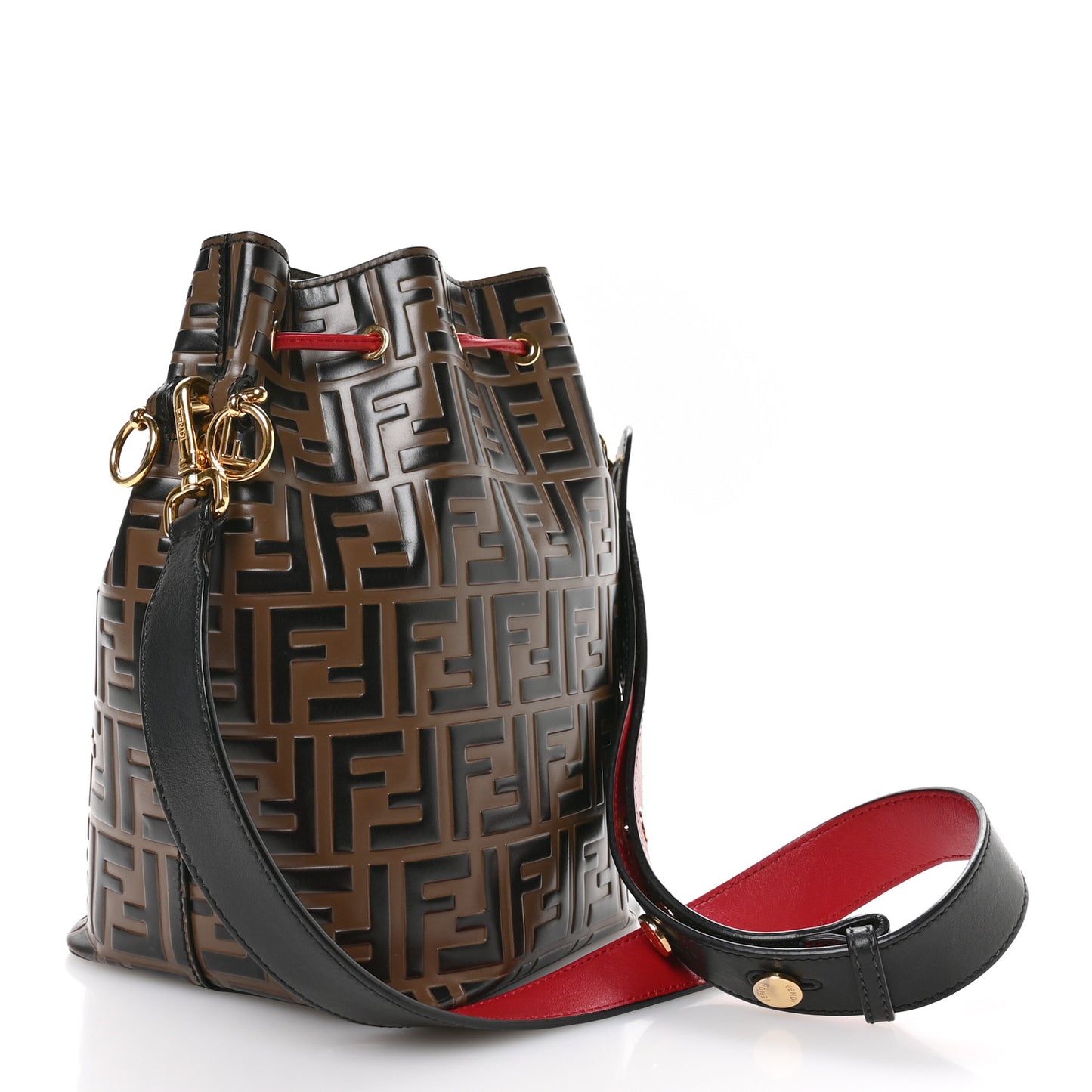 Vitello Grace F is Fendi Bi-Color FF 1974 Embossed Grande Mon Tresor Bucket Bag Maya Black Fragola