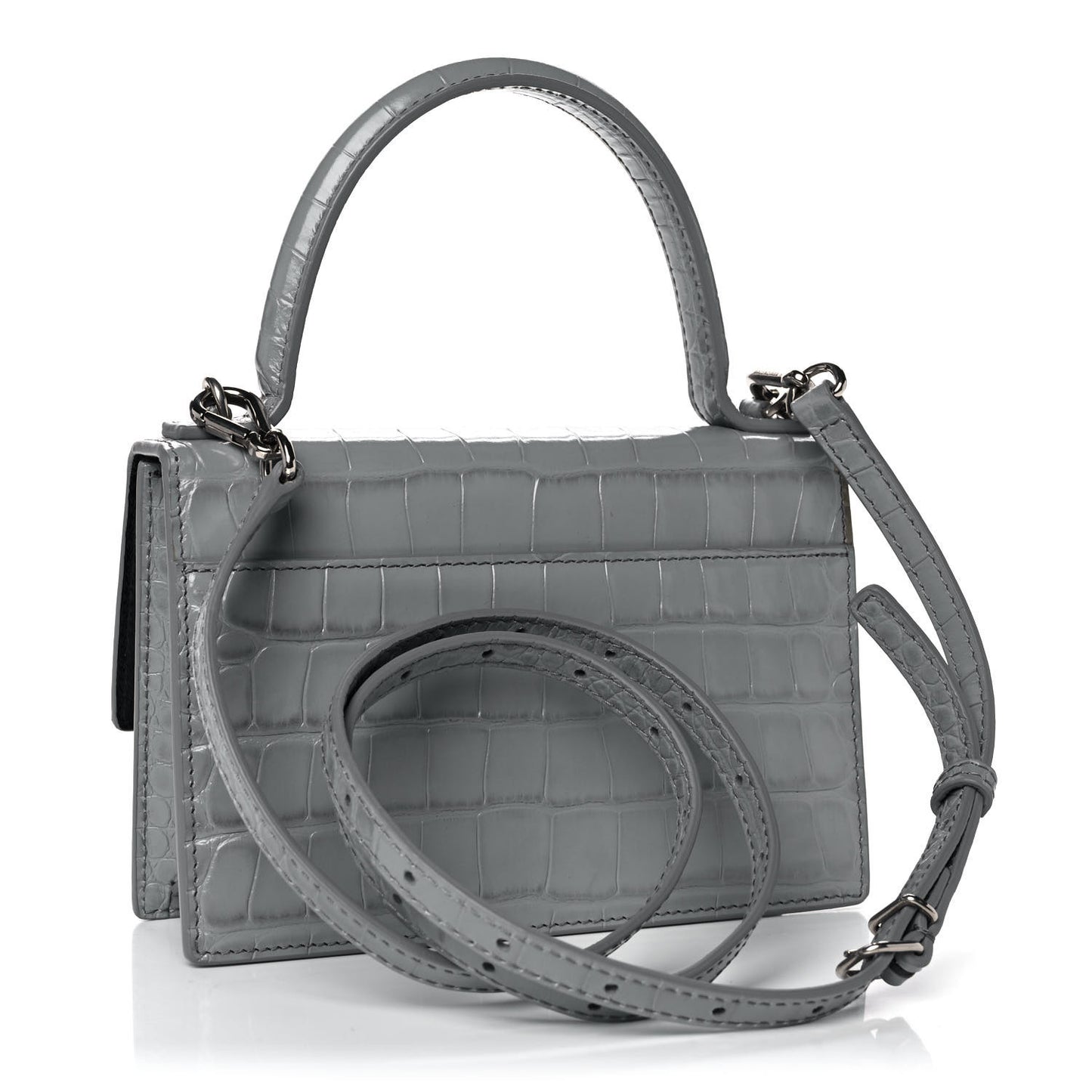 Shiny Calfskin Crocodile Embossed XS Sharp Top Handle Bag Balenciaga Grey