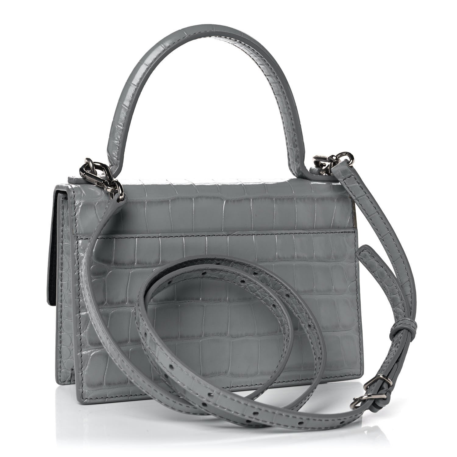 Balenciaga Shiny Calfskin Crocodile Embossed XS Sharp Top Handle Bag Balenciaga Grey 3 of 13