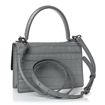Balenciaga Shiny Calfskin Crocodile Embossed XS Sharp Top Handle Bag Balenciaga Grey 3 of 13