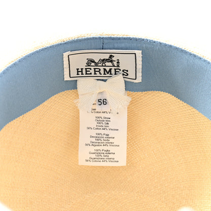 Hermes Straw Ingrid Zigzag Panama Hat 56 Naturel Bleu Jean 8 of 9