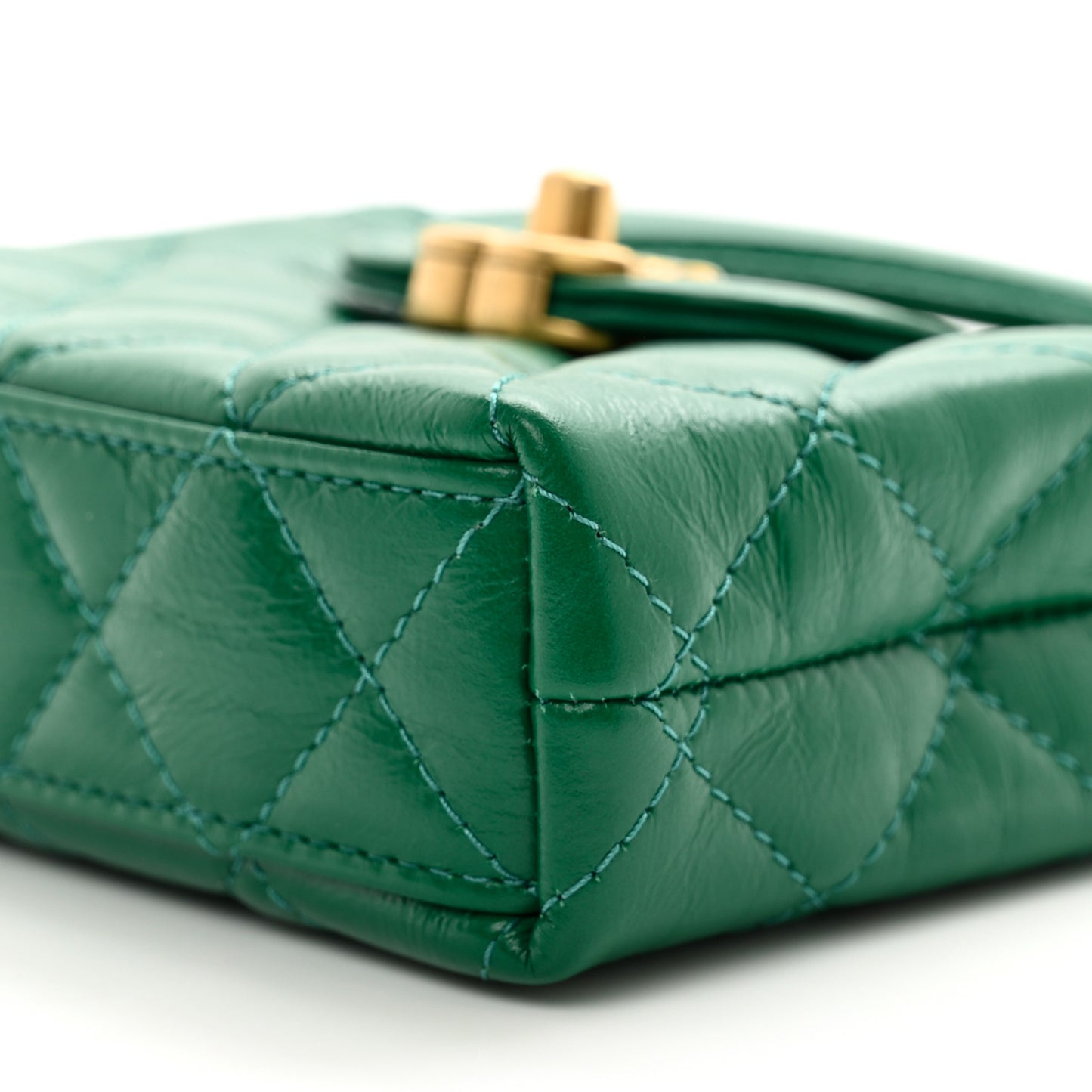 Shiny Aged Calfskin Quilted Mini Nano Kelly Shopper Green