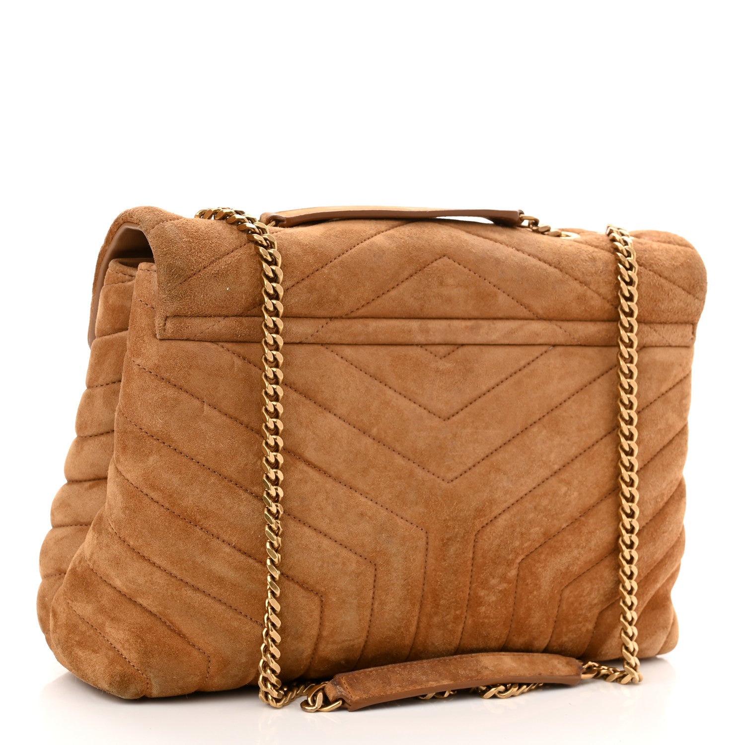 Saint Laurent Suede Y Quilted Monogram Medium Loulou Chain Satchel Cinnamon 3 of 13