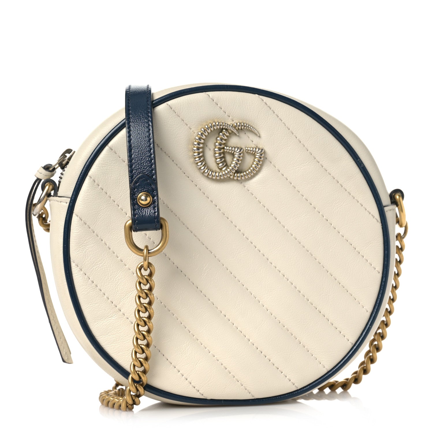 Gucci Azalea Calfskin Matelasse Diagonal Mini Torchon GG Marmont Round Shoulder Bag Mystic White Blue Agata 1 of 10