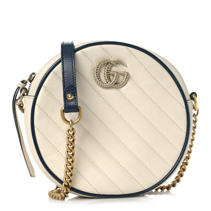 Gucci Azalea Calfskin Matelasse Diagonal Mini Torchon GG Marmont Round Shoulder Bag Mystic White Blue Agata 1 of 10