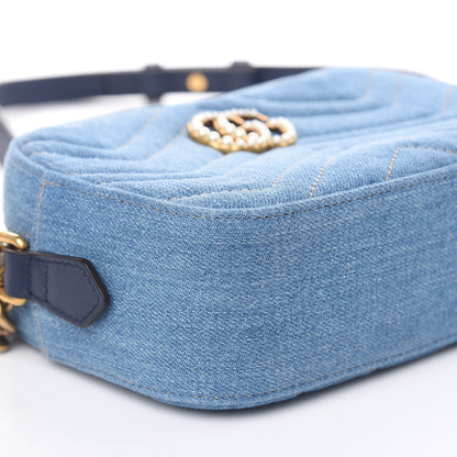 Gucci Denim Matelasse Mini Pearly GG Marmont Chain Shoulder Bag Blue 8 of 9