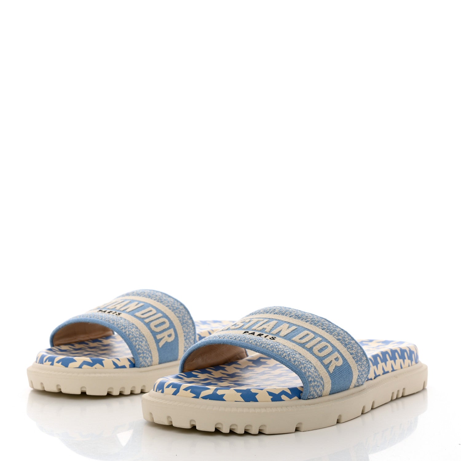 Christian Dior Micro PDP Cotton Houndstooth Embroidered Dway 10mm Slide Sandals 40 Cornflower 3 of 8